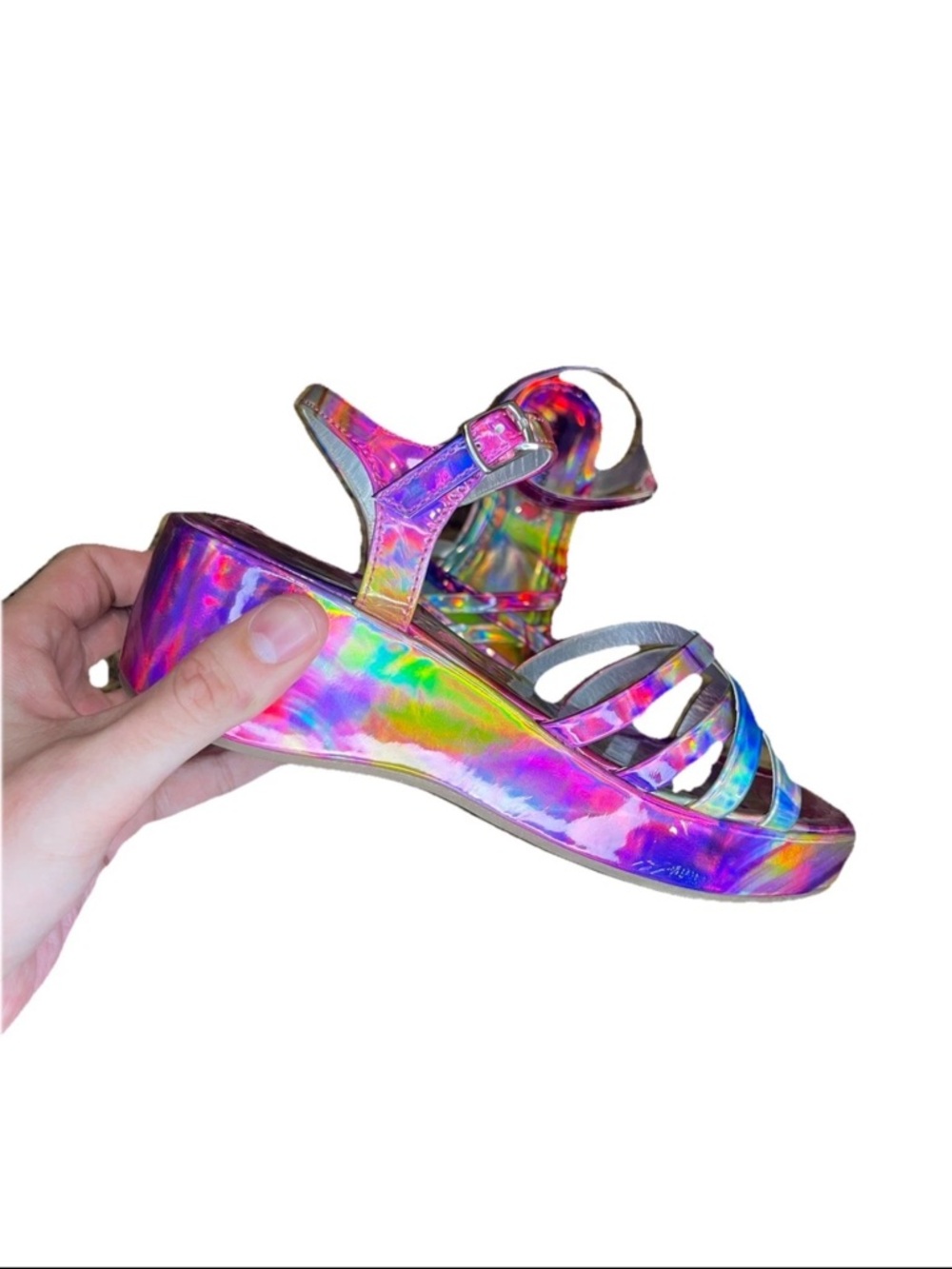 Steve Madden Holographic Crazy Wedge Sandals Girls Size 3 - Picture 3 of 7